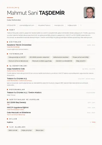 Gıda Mühendisi CV Örnekleri cv indir